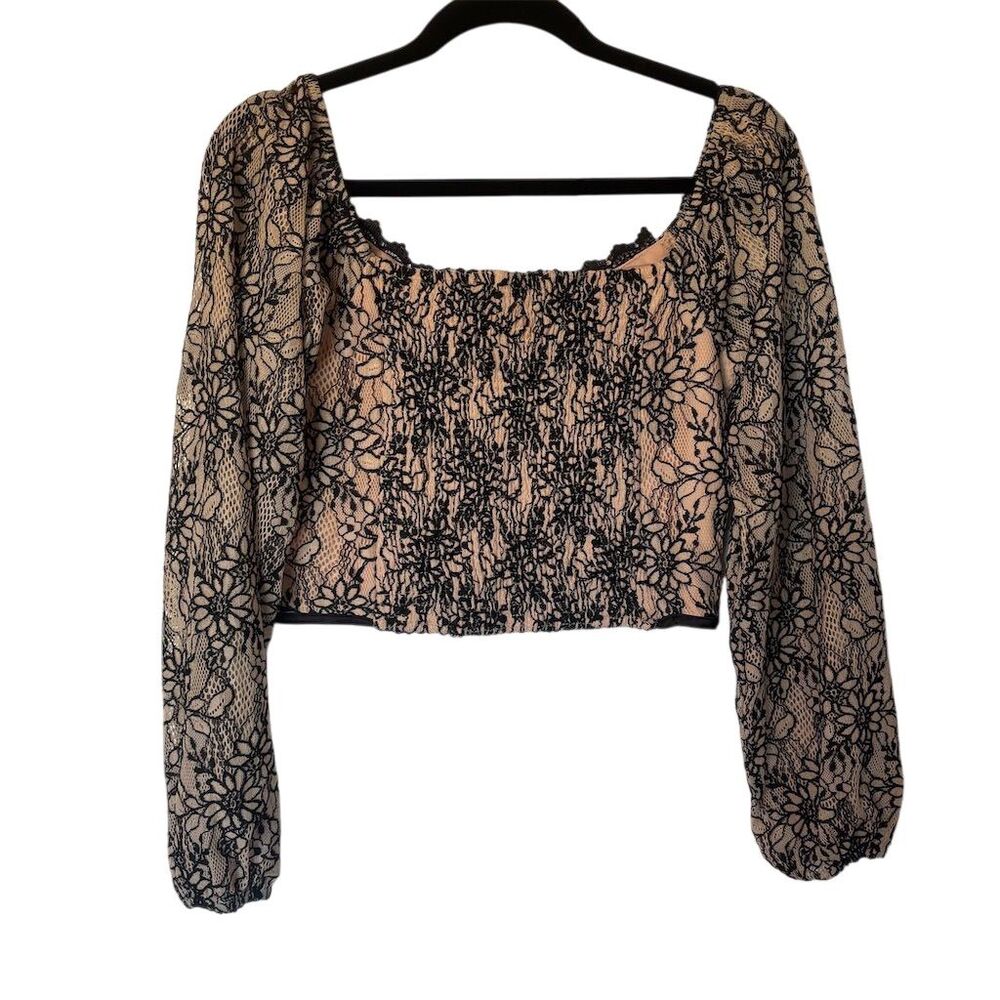 Willow + Root XS Floral Lace Sheer Long Sleeve Crop Top Multicolor - Picture 4 of 14